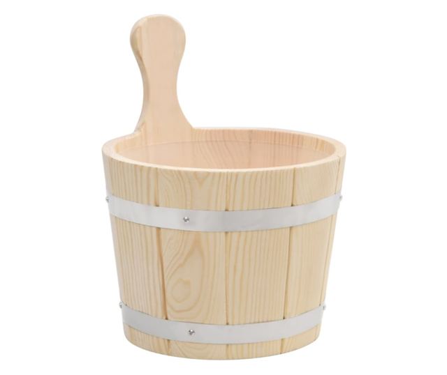 Set de găleată și polonic pentru saună, lemn masiv de pin