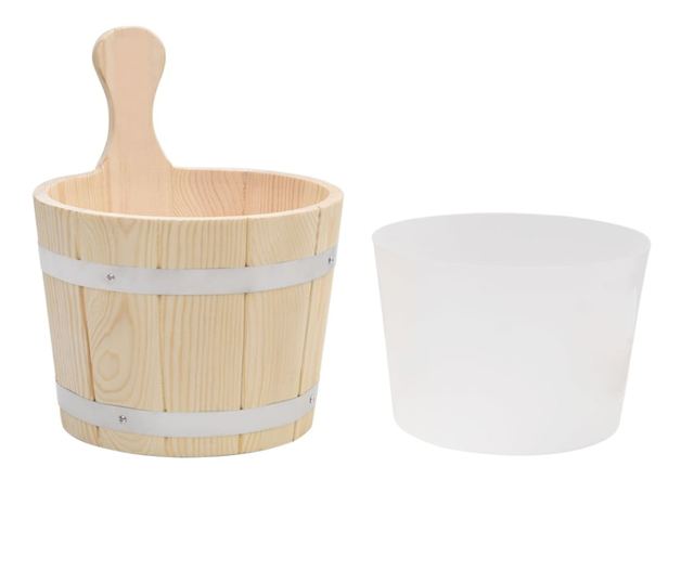 Set de găleată și polonic pentru saună, lemn masiv de pin