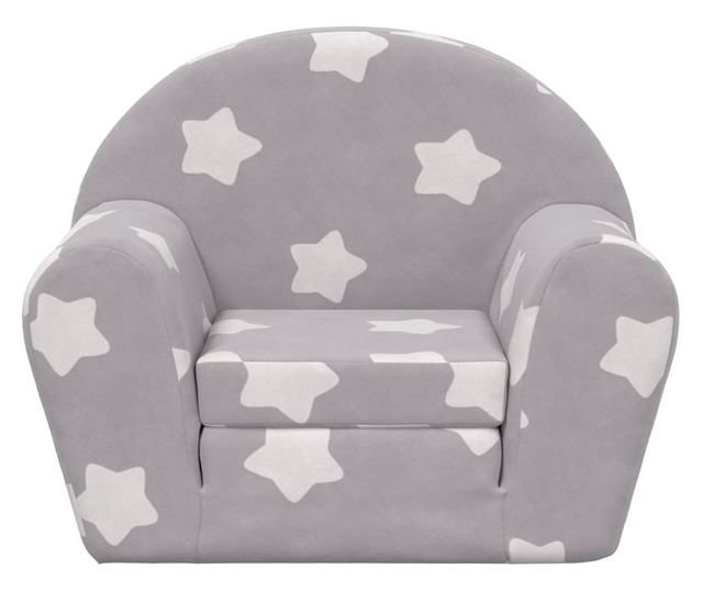 Otroška kavč, svetlo siva z zvezdami, mehak pliš
