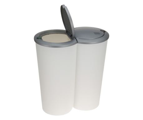 Excellent Houseware Διπλός Κάδος Απορριμμάτων, Πολυπροπυλένιο, 2 x 25 L, Λευκό/Γκρι