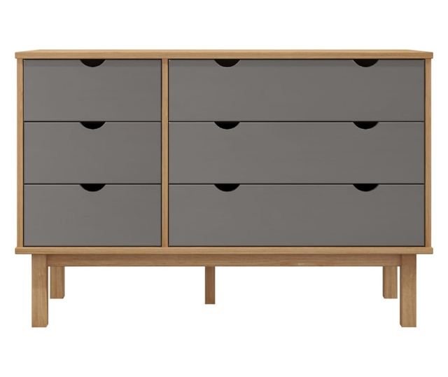 barna-szürke tömör fenyőfa fiókos szekrény 113,5x39,5x73 cm