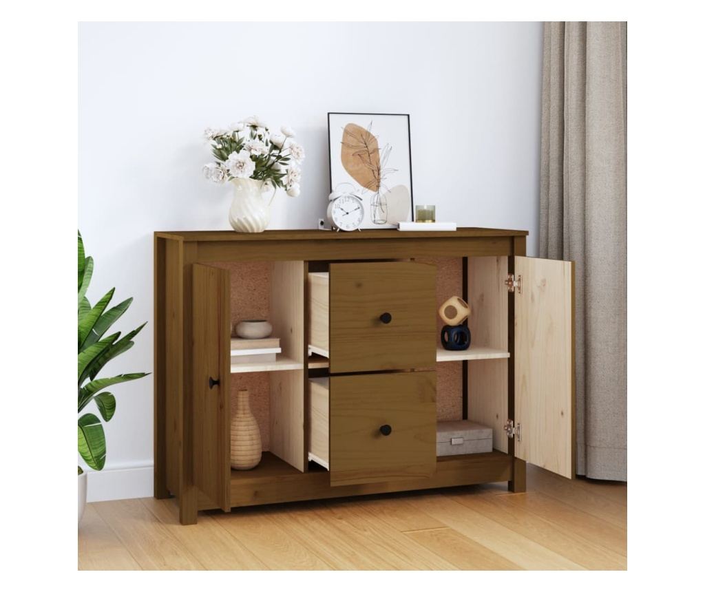 Stojalo, medeno rjavo, 100x35x74 cm, masivno borovo les. - 6