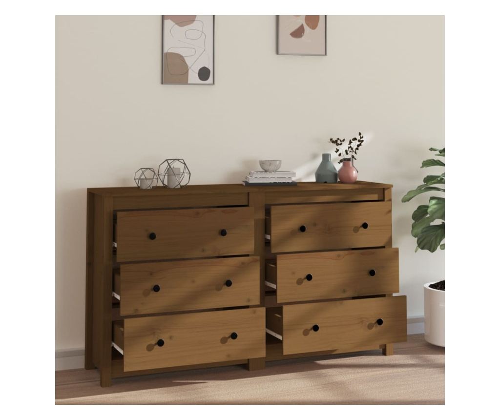 Stojalo, medeno rjavo, 140x35x80 cm, masivno borovo les. - 3