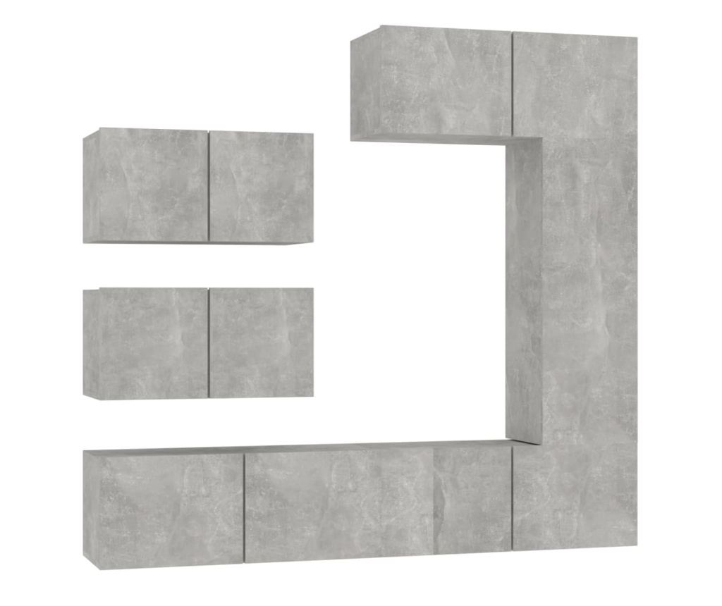 TV omarica, komplet, 6 kosov, betonsko siva, konstruiran les - 2