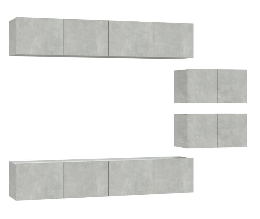 Set TV omare, 6 delov, betonsko siva, obdelano leseno - 2