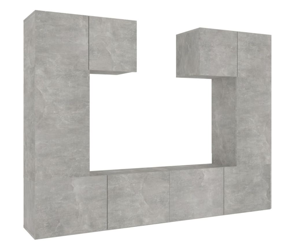 Set TV omare, 6 delov, betonsko siva, obdelano leseno - 2