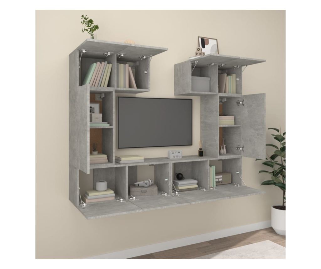 Set TV omare, 6 delov, betonsko siva, obdelano leseno - 3