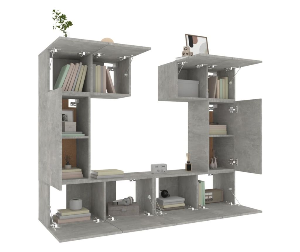 Set TV omare, 6 delov, betonsko siva, obdelano leseno - 4