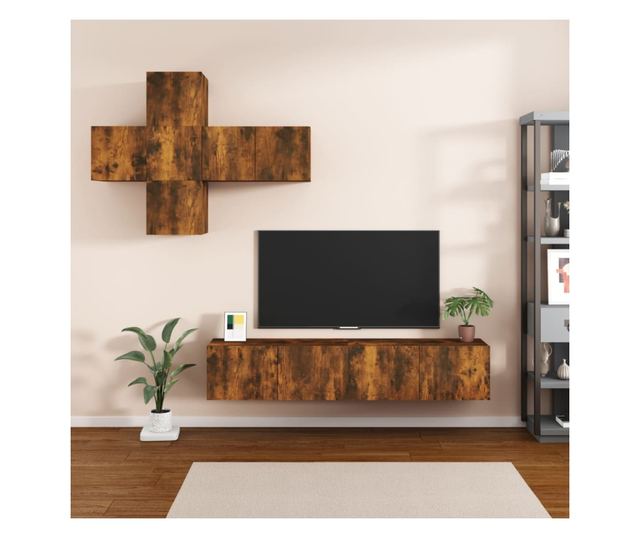 Set dulapuri TV, 7 piese, stejar fumuriu, lemn prelucrat