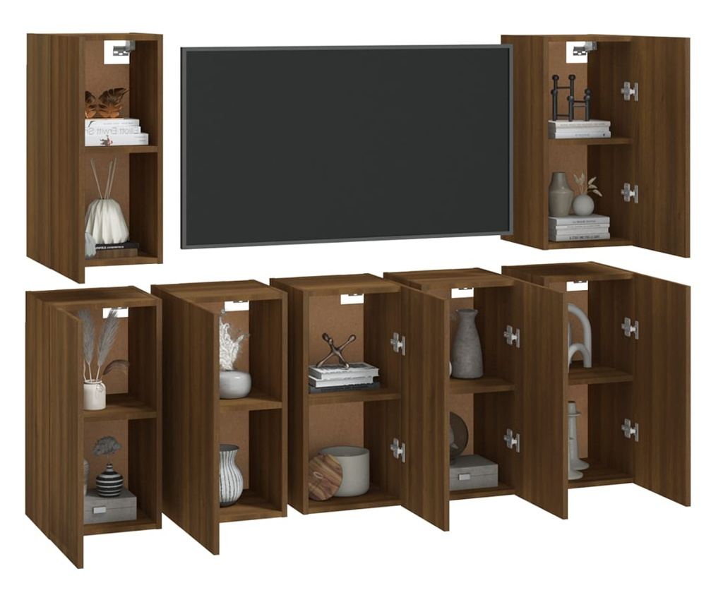 TV komode, 7 kom., smeđi hrast, 30,5x30x60 cm, obrađeno drvo - 3