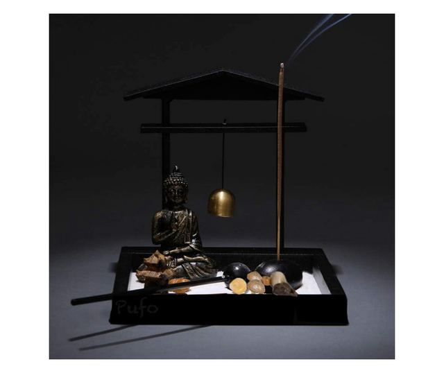 Декоративен комплект Zen Garden със свещник и ароматни пръчици със статуетка на Буда
