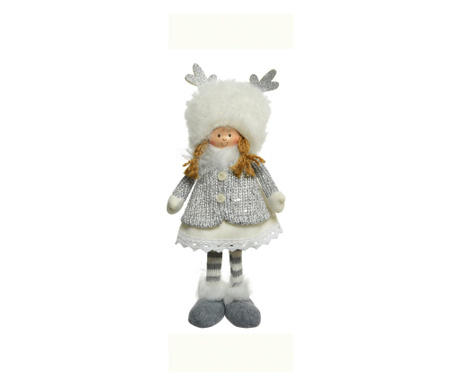 Figurina copil, caciulita ren, alb/gri, 30 cm