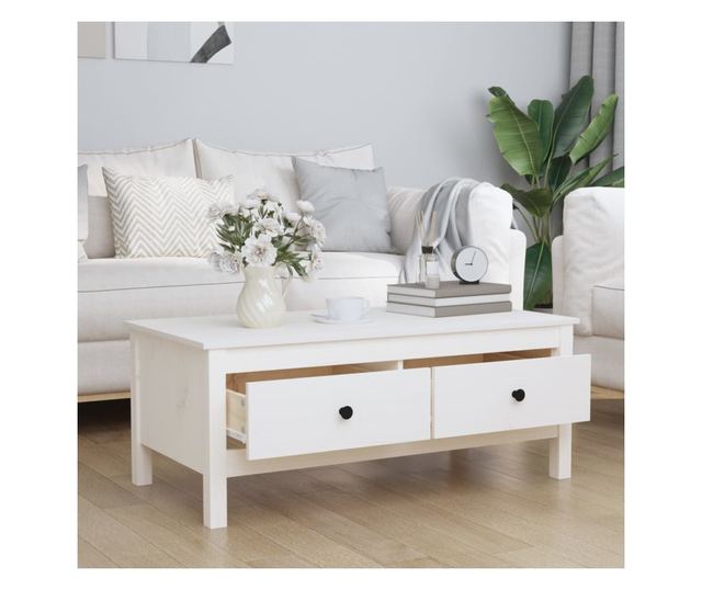 Kavni mizici, bela, 100x50x40 cm, masivno borovo leso