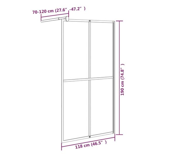 Параван за баня, 118x190 см, тъмно закалено стъкло