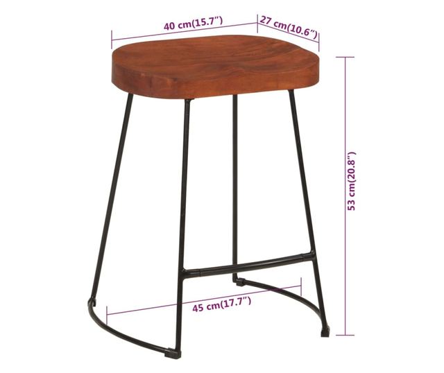 Barski stol Gavin 2 kosa 45x38x53 cm trden mangov les