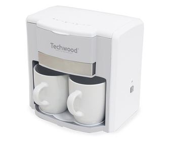 Cafetieră cu două cești Techwood TCA-202, 500W, Filtru permanent, Alb