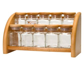 Set recipiente depozitare condimente pe suport din lemn, 10 piese, PRACTIC President Line