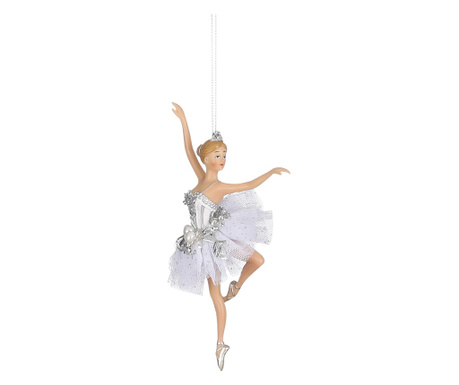 Ornament balerina cu agatatoare, alb/argintiu, 7,5x18 cm