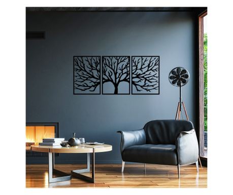 Decoratiune de Perete din Metal Tanelorn, Copac Monumental, Metal, 53x73 cm, Negru