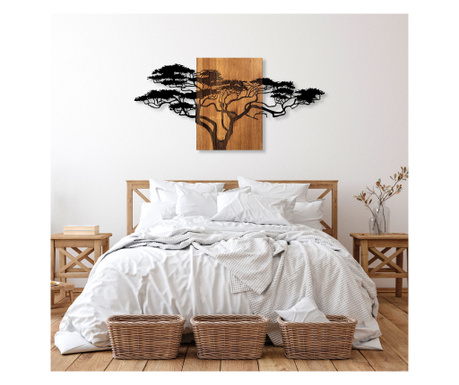 Decoratiune de perete lemn Acacia Tree - 329, Negru, 3x70x144 cm