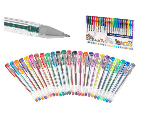 25 színes toll készlet, Zola®, géllel, csillámmal, fémes és fluoreszkáló
