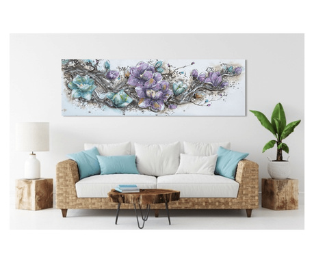 Картина "Лилави цветя" 50х150см с 3D релеф