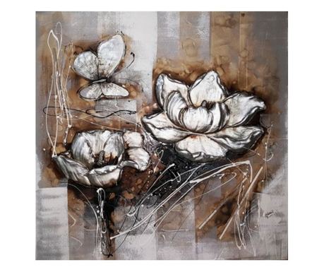 Slika "Srebrno cvijeće sa leptirom" 80x80 cm