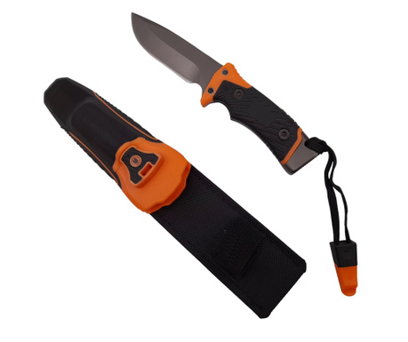 Ловен нож IdeallStore®, Спасително острие, 20.5 см, неръждаема стомана, оранжево, капак