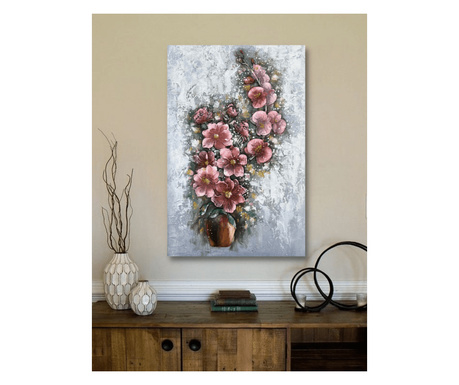 Tablou „Vaza cu flori roz” 80x120cm cu relief 3D
