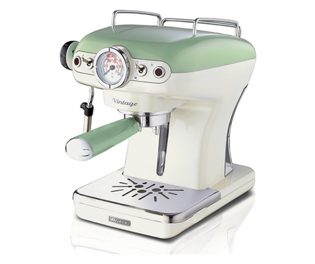 Espressor manual Ariete, 1389 Vintage, Verde, Sistem cappuccino, Putere 900W, 15 Bar