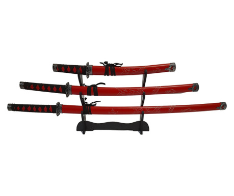 IdeallStore® dekoratív katana kardkészlet, panoply, Ninja Warrior, piros, fém, 83 cm, hüvely tartozék