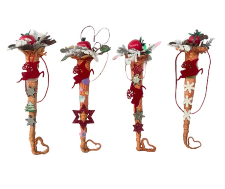 Set 4 decoratiuni de Craciun, Handmade, Pentru usa, Cornul abundentei, 7x5x30 cm, Portocaliu intens/Rosu aprins