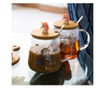 Cana din sticla cu capac din bambus Pufo Sweet Unicorn, pentru cafea sau ceai, 350 ml, transparent