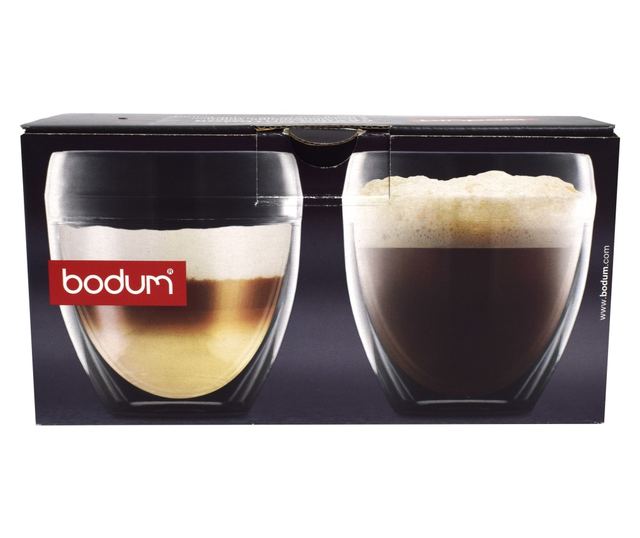 Set 2 pahare cu pereti dubli, Bodum, 250 ml, pahar termic, design modern, pahar termorezistent, h 9 cm, d 8 cm
