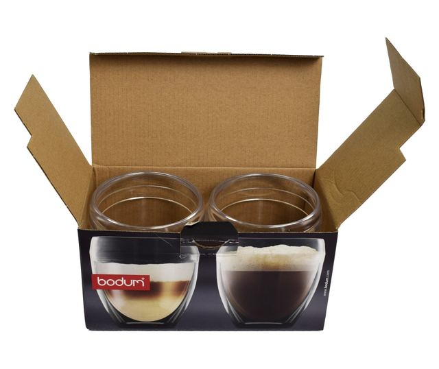 Set 2 pahare cu pereti dubli, Bodum, 250 ml, pahar termic, design modern, pahar termorezistent, h 9 cm, d 8 cm