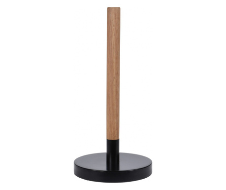 Suport rola prosoape bucatarie Excellent Houseware, bambus/metal, 15x31 cm, maro/negru