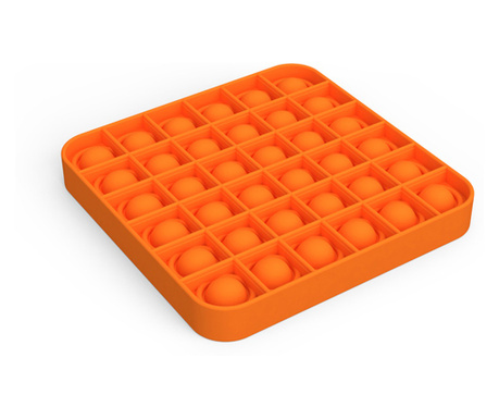 Anti-stresszoldó játék, Pop it, szilikon, négyzet, 12,5 cm, narancssárga