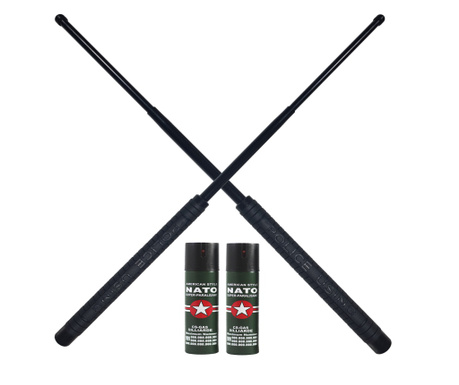 IdeallStore® комплект за самозащита, състоящ се от две телескопични пръчки 50 см и две спрейове за пръскане 60 мл