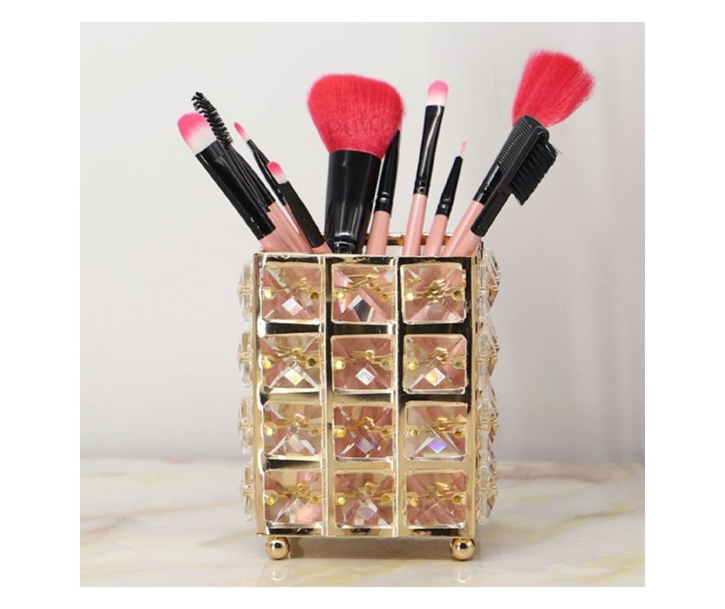 Pufo Glam елегантен органайзер поставка за четки за грим, червила, бижута, металик, 12 см, златен - 4