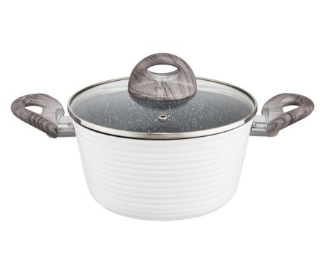 Oala cu capac, 20 cm, 2.3 l, cu invelis antiaderent Qualum Basic Stone Edition, Wavy, Ambition