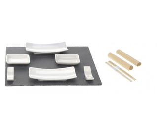 Set sushi 11 piese Excellent Houseware, ardezie/portelan, 30x24 cm, gri/alb