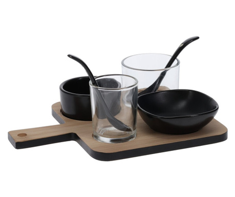 Excellent Houseware tálalókészlet, bambusz/porcelán, 22x17x6,6 cm, barna/fekete