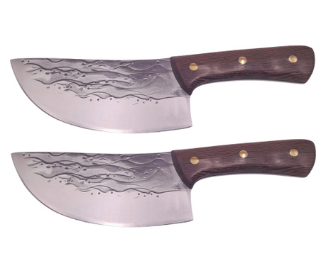 Két darab IdeallStore® kézzel készített konyhakés készlet, Wave Blade, 28 cm, rozsdamentes acél, barna színű