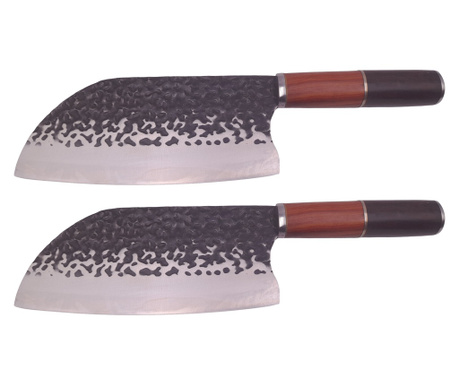 Комплект от два кухненски ножа IdeallStore®, ръчна изработка, Twist Blade, 30 см, неръждаема стомана, кафяв