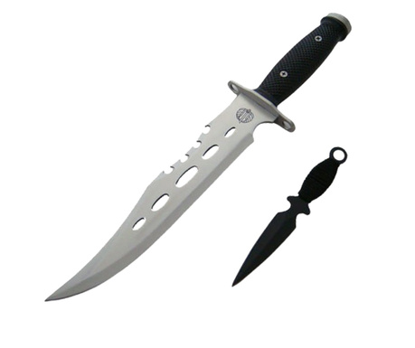 IdeallStore® ловен нож, острие Unity, 36 см, сребърен, с кожена калъфка