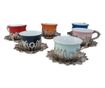 Set 6 cesti pentru cafea turceasca diverse culori cu farfurioara, 80 ml x 6, Ø6.5xh5.5 cm / Ø10xh1.5 cm, EHA