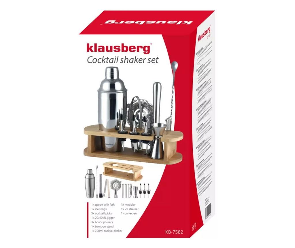 Комплект за коктейли Klausberg KB 7582, 17 части, Бамбукова стойка, Инокс - 2