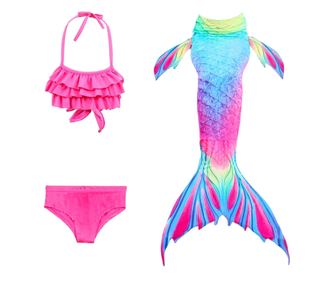 Σετ 3 τεμαχίων Ariel Mermaid Costume THK®, περιλαμβάνει τοπ, σλιπ, ουρά γοργόνας, Κόκκινο/Μπλε, 140 cm
