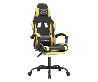 Gaming stol z oporo za noge črno in zlato umetno usnje