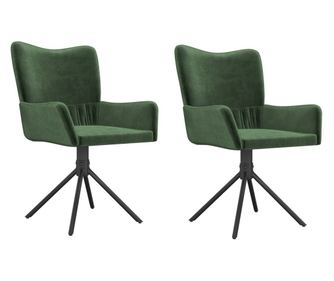 Vrtljiv jedilni stol 2 kosa temno zelen žamet